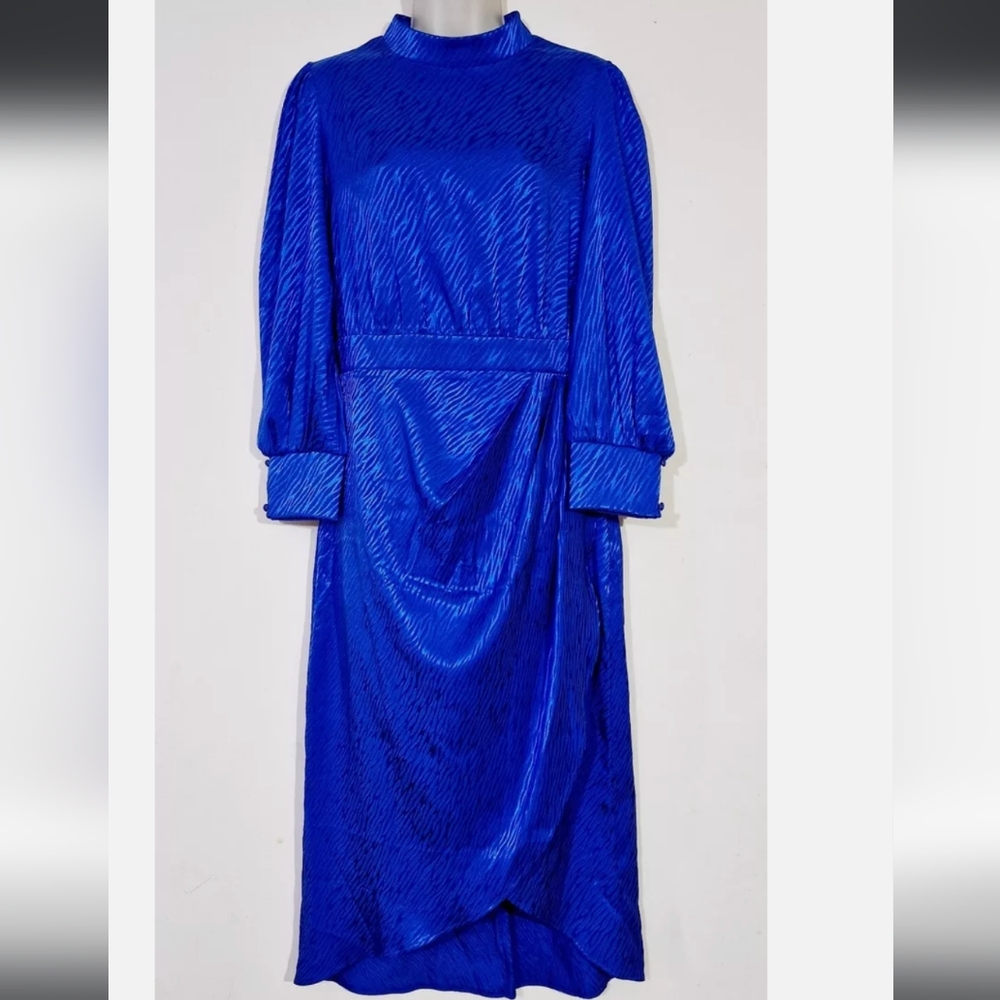 Cobalt blue zebra high neck wrap midi dress